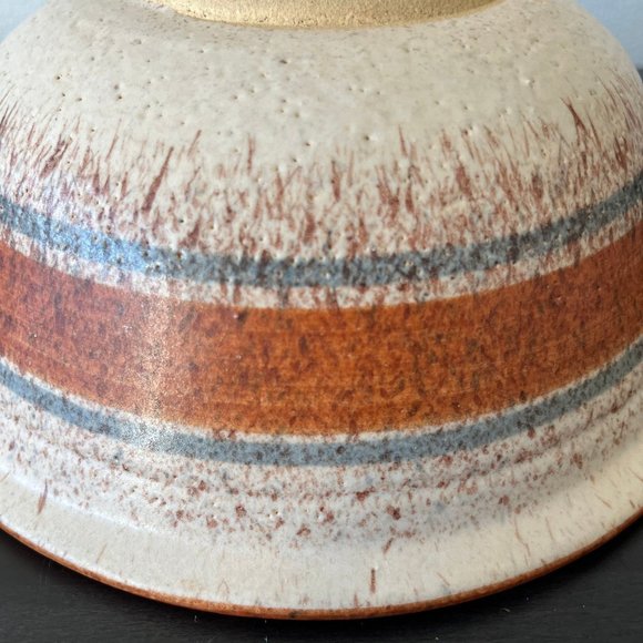 Westlin Studio Art Pottery 8" Bowl // Vintage 1980s Blue Rust Stripes Splatter - Picture 6 of 7
